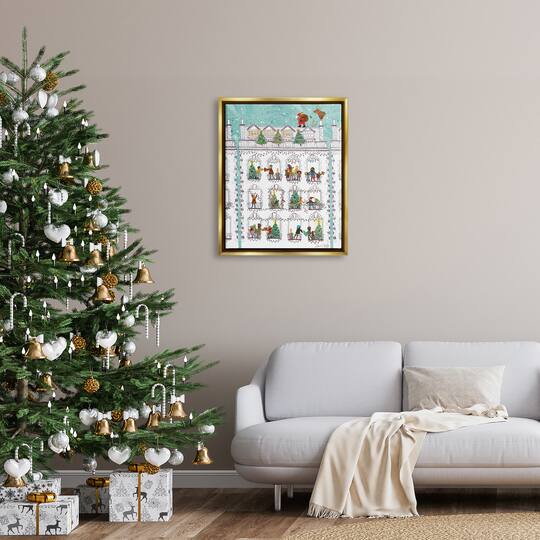 Stupell Industries Santa Claus Gifts City Rooftop Framed Floater Canvas Wall Art